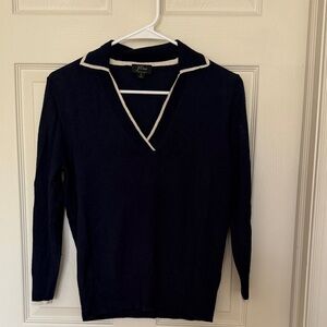 J. Crew Navy V-Neck Sweater with White Contrast Trim
